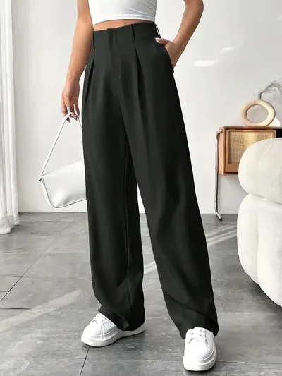 Autumn And Winter High Waist All matching Wide Leg Leisure Suit Pants For Women Black - Shop at LoveMi