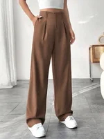 Autumn And Winter High Waist All-matching Wide Leg Leisure Suit Pants For Women - Camel