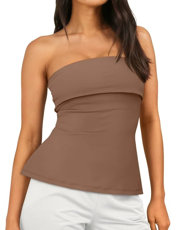 Women's Tube Top Off shoulder Backless Cute Dark Brown - Shop at LoveMi