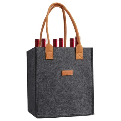 Felt Red Wine Gift Bag Storage Tote Dark Gray 23X18X26Cm - Shop at LoveMi