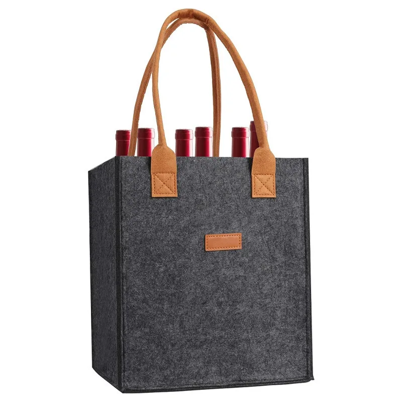 Felt Red Wine Gift Bag Storage Tote - Dark Gray 23X18X26Cm - View 1