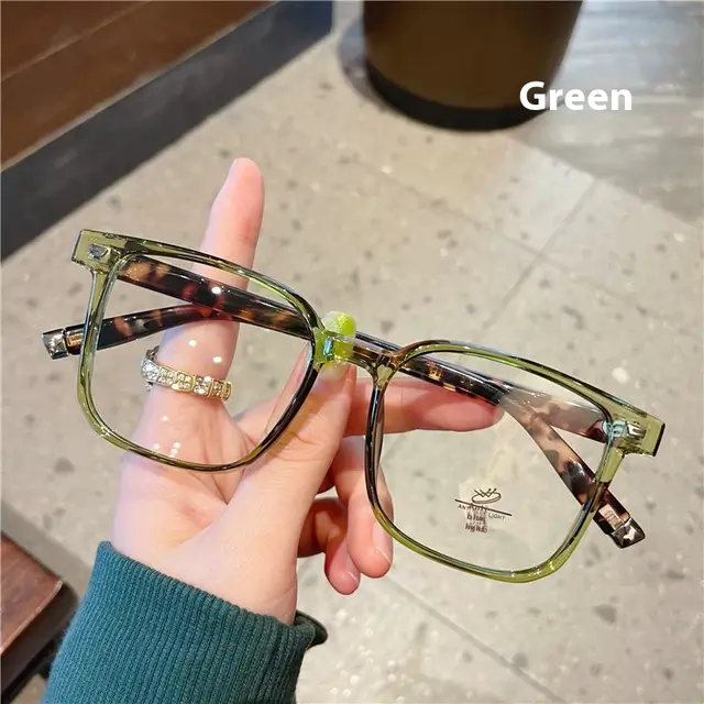 Women's Simple Color Matching Creative Large Frame Glasses Green Frame - Shop at LoveMi