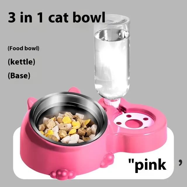 Cat Bowl Automatic Water Dispenser Kitten Puppy Food Basin Rice Bowl Peach Pink - Shop at LoveMi