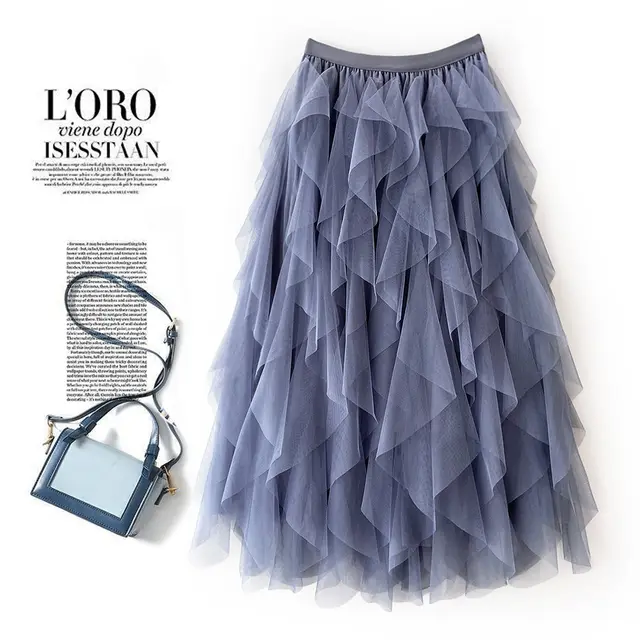 High Waist Mid length Tassel Elegant Mesh Skirt Ins Lead Gray - Shop at LoveMi