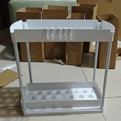Curved Double layer Mobile Kitchen Desktop Storage Rack Multi layer Storage Cabinet White Two Layers 1 - Shop at LoveMi