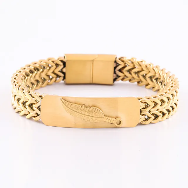 Retro Stainless Steel Three dimensional Design Bracelet Feather - Shop at LoveMi