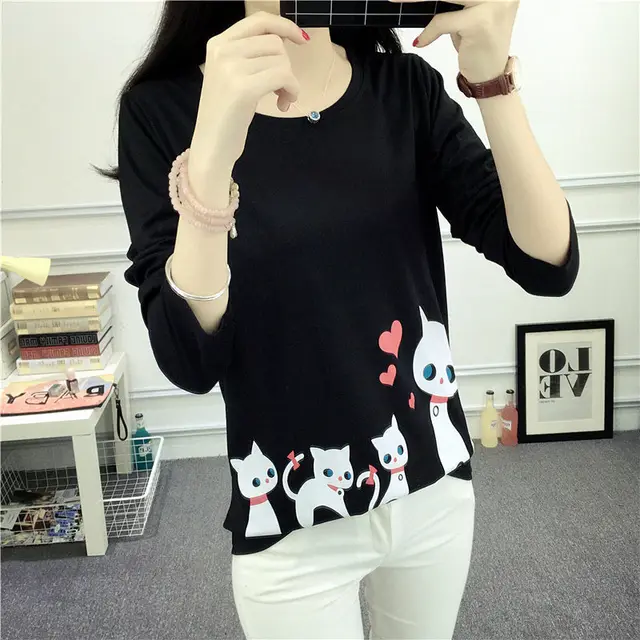 Women's Fashion Personality Printed Crew Neck Top Black - Shop at LoveMi