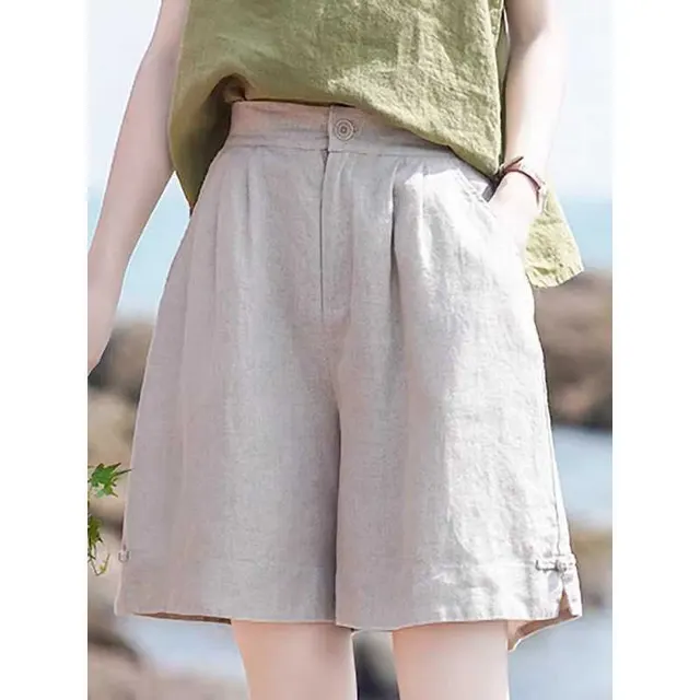 Linen Wide leg Half Pants Female Loose Retro Hemp Color - Shop at LoveMi