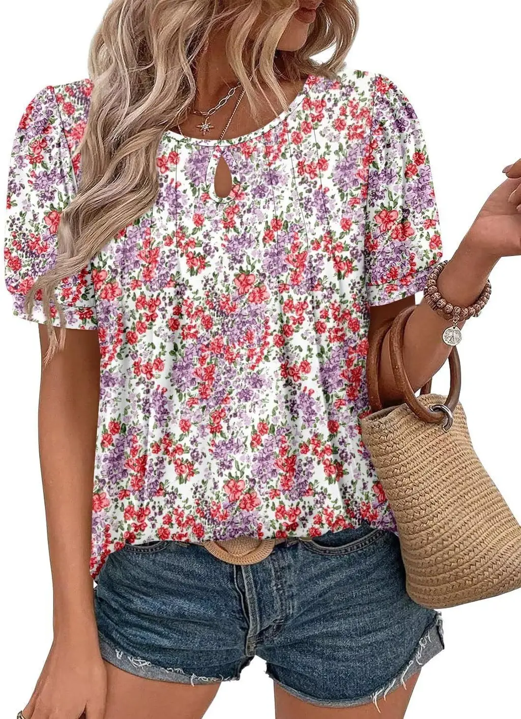 Floral Print Round Neck T Hole Flower Female - No 2 Color