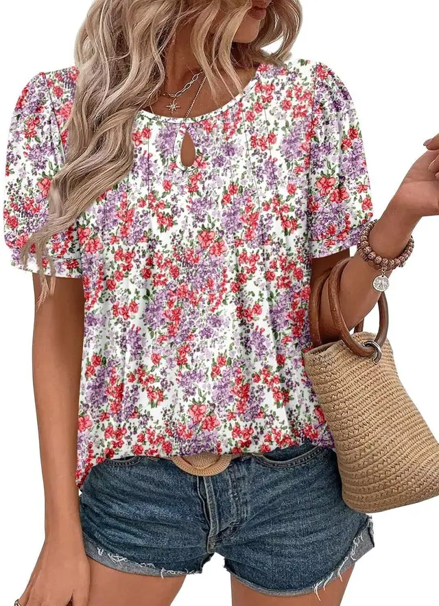 Floral Print Round Neck T Hole Flower Female No 2 Color - Shop at LoveMi