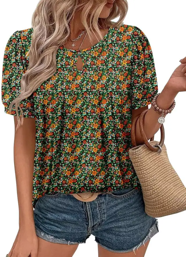Floral Print Round Neck T Hole Flower Female No 4 Color - Shop at LoveMi