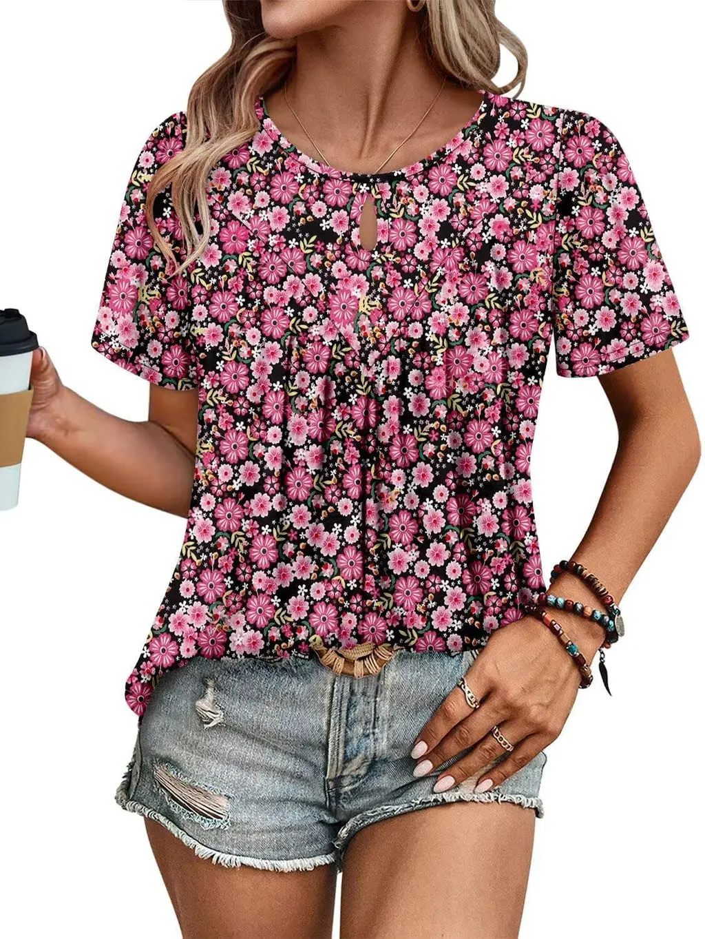 Floral Print Round Neck T Hole Flower Female - No 6 Color