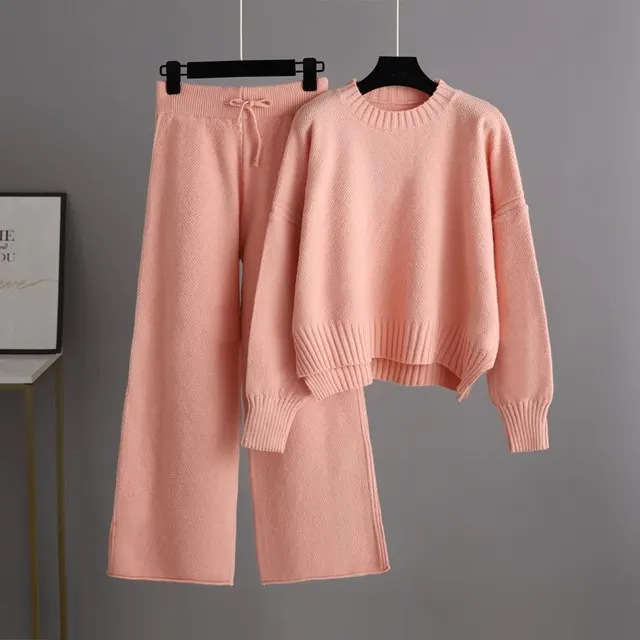 Fashion Casual Knitting Suit Pants Korean Style Loose Women Pink - Shop at LoveMi