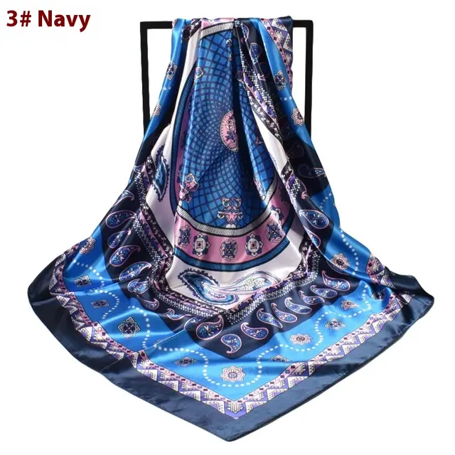 Women's Fashionable New Simple Pattern Silk Scarf Navy Blue - Shop at LoveMi