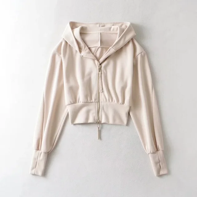 European And American Street Sports Fashion Casual Double Zip Patchwork Hoodie Apricot - Shop at LoveMi