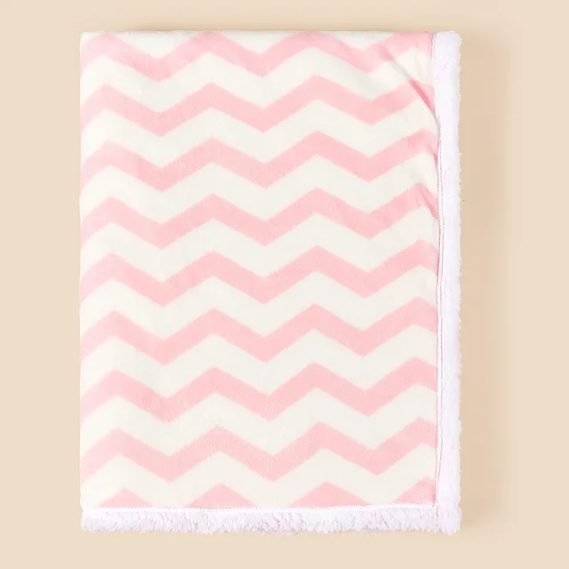 Newborn Autumn And Winter Double Layer Wrapping Blanket Lambswool Folding Edge Pink Wave - Shop at LoveMi