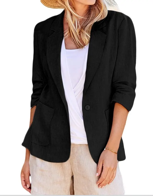 Solid Color Suit Collar Single breasted Suit Black - Shop at LoveMi