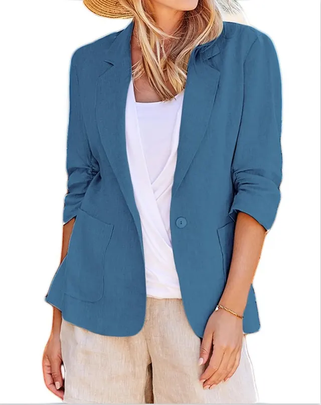 Solid Color Suit Collar Single breasted Suit Blue - Shop at LoveMi