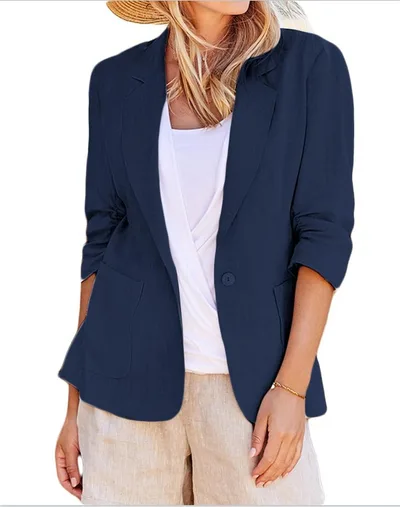 Solid Color Suit Collar Single breasted Suit Dark Blue - Shop at LoveMi