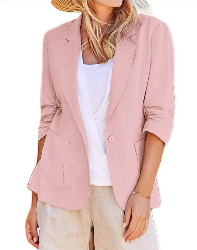 Solid Color Suit Collar Single breasted Suit Pink - Shop at LoveMi