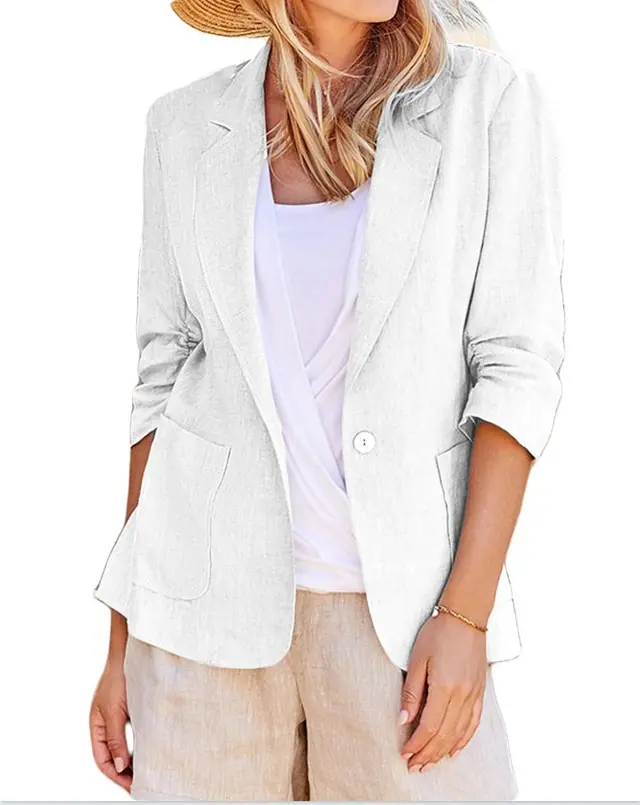 Solid Color Suit Collar Single breasted Suit White - Shop at LoveMi