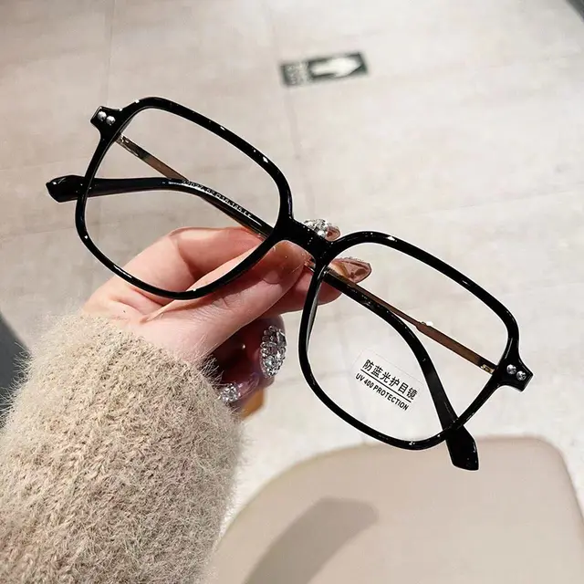 Box Anti blue Light Glasses Korean Style Personality Bright Black Gold - Shop at LoveMi