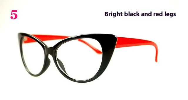 Classic Retro Women's Cat Eye Plain Glasses Bright Black Red Legs - Shop at LoveMi