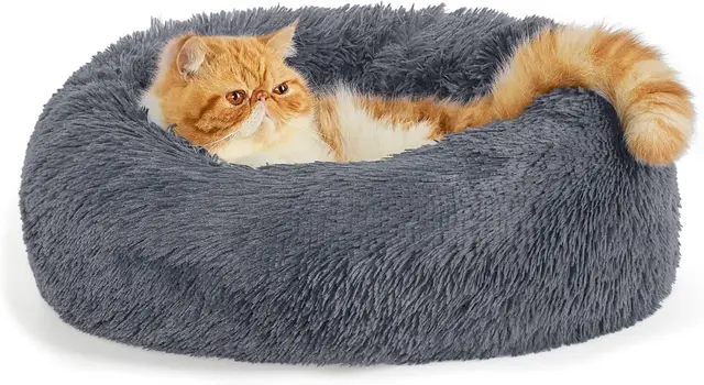 Indoor Solid Color Non slip Round Fluffy Plush Pet Bed Dark Gray - Shop at LoveMi