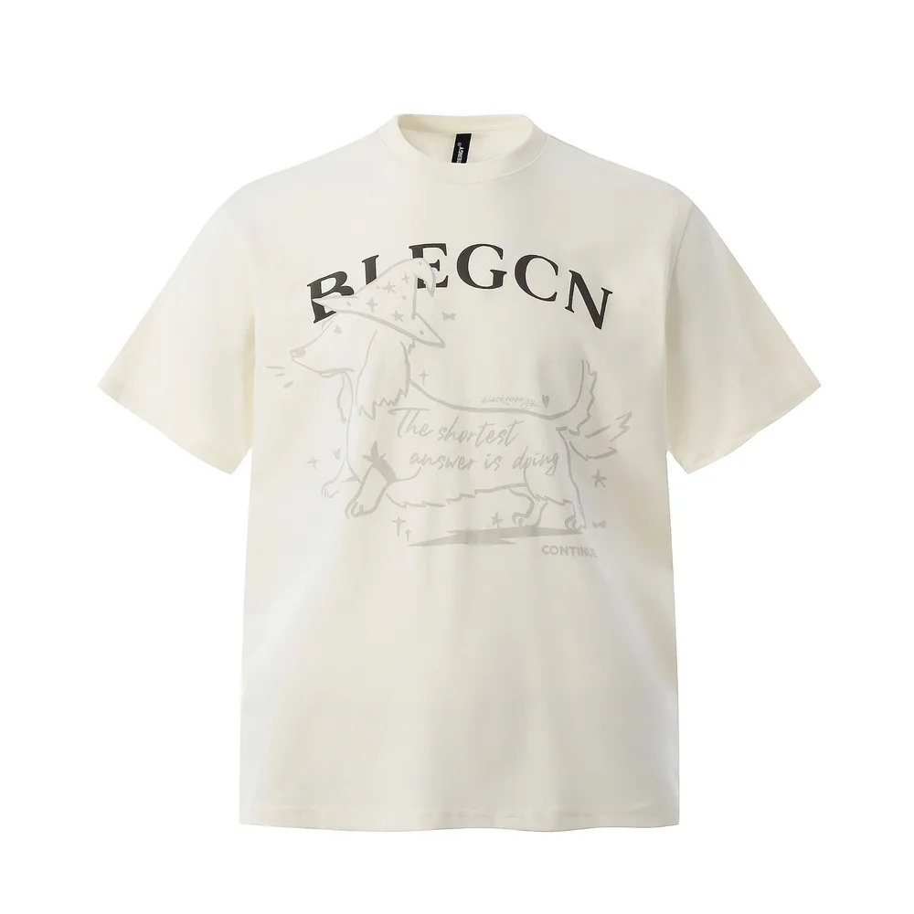High Street American Cartoon Animal Letter Printed Round Neck Short Sleeve T shirt Apricot - Shop at LoveMi