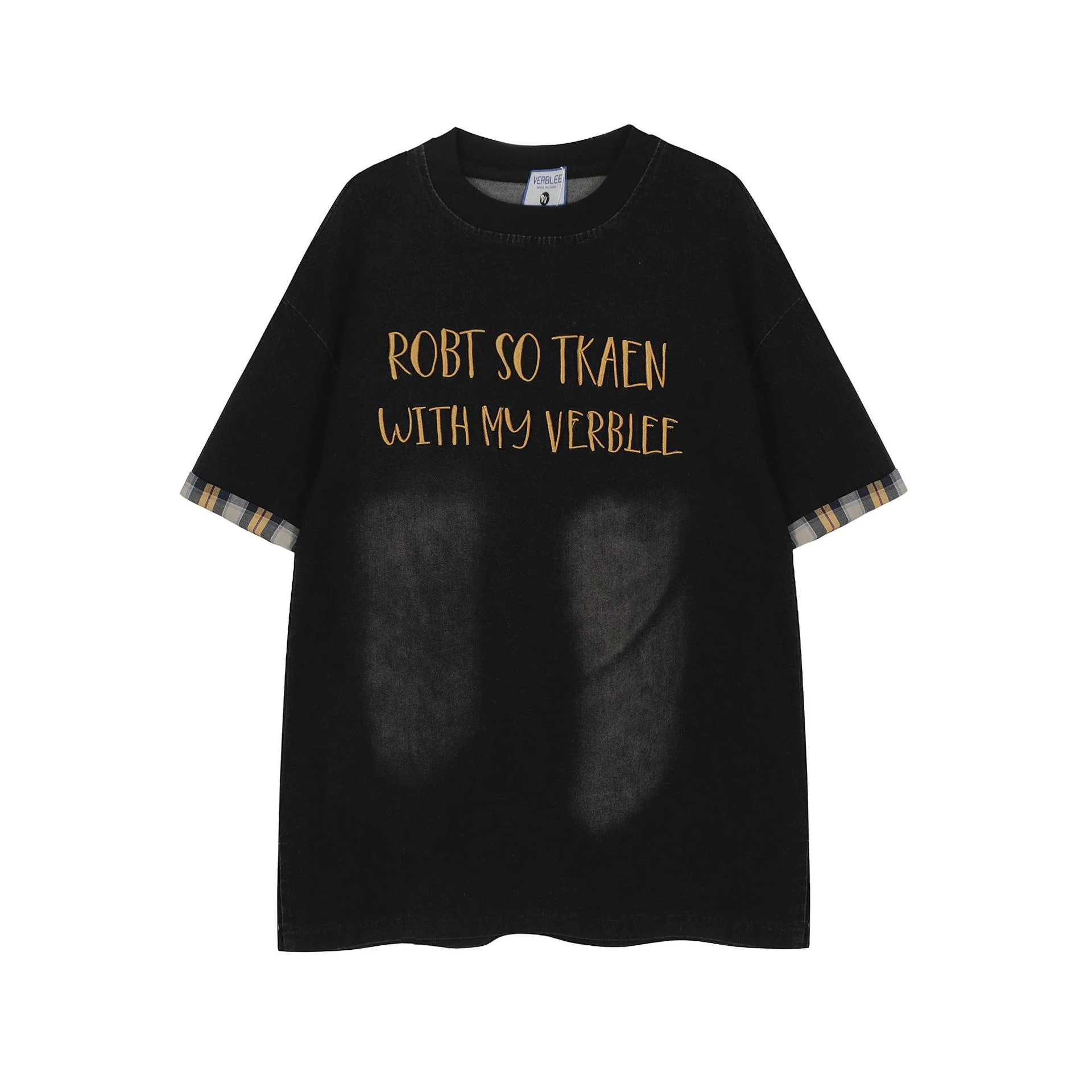 Patchwork Short-sleeved T-shirt Men And Women - Black