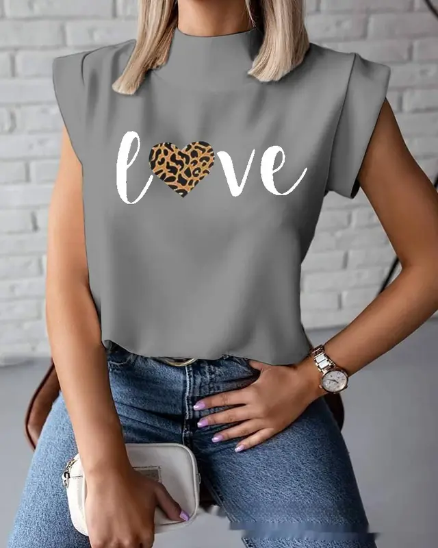 Ladies New Fashion Personalized Print Top Gray - Shop at LoveMi