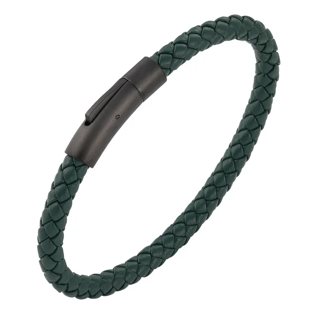 Woven Frosted Black Buckle Simple Leather Bracelet Dark Green - Shop at LoveMi