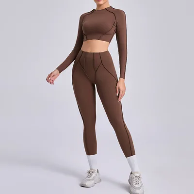 Women's Yoga Clothes Running Exercise Workout Outfit Brown - Shop at LoveMi