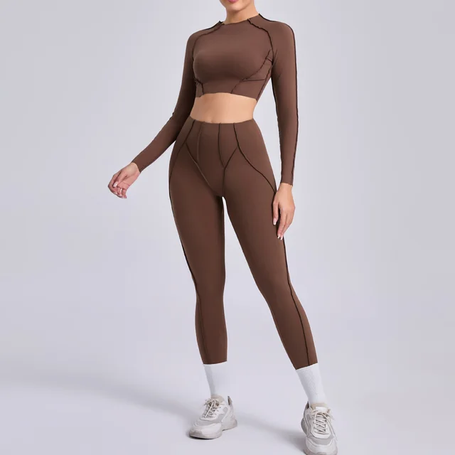 Women's Yoga Clothes Running Exercise Workout Outfit Brown - Shop at LoveMi