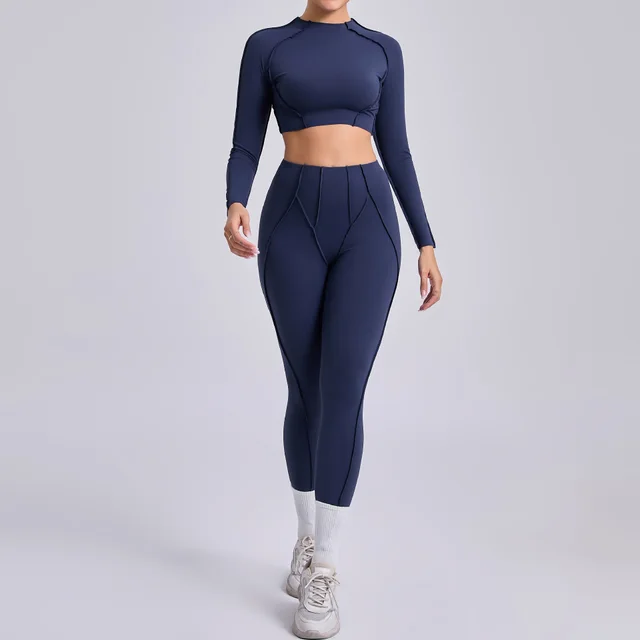 Women's Yoga Clothes Running Exercise Workout Outfit Navy Blue - Shop at LoveMi