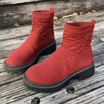 Women's Thick Heel Solid Color Casual And Comfortable Martin Boots - Wine