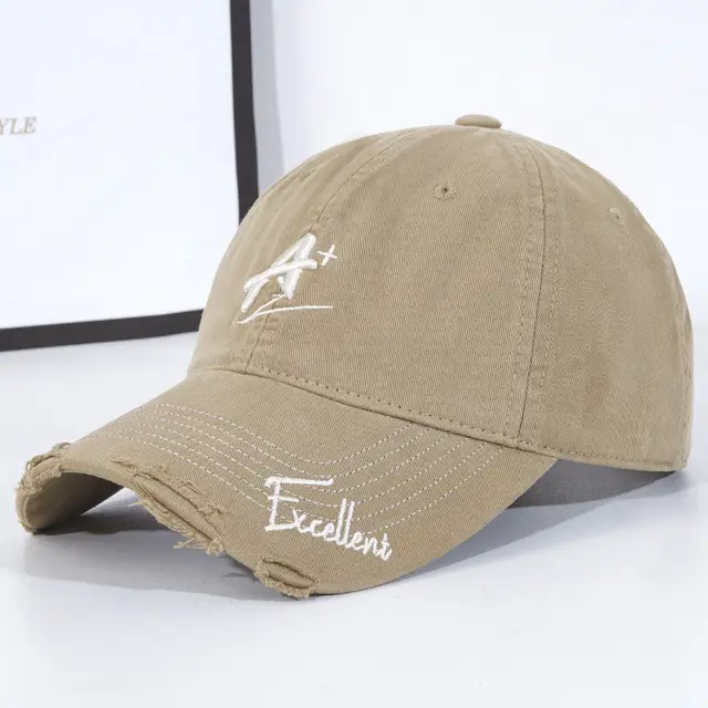 Fashionable All match Soft Top Baseball Cap Ripped Sun proof Peaked Cap Deep Khaki - Shop at LoveMi