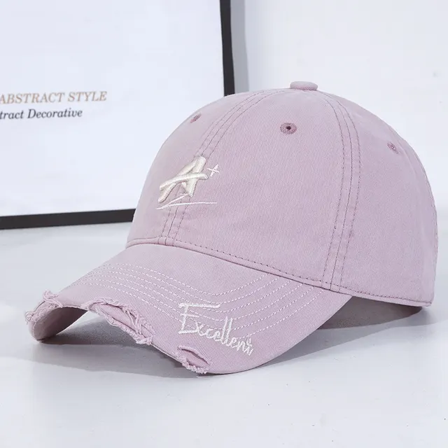 Fashionable All match Soft Top Baseball Cap Ripped Sun proof Peaked Cap Pink - Shop at LoveMi