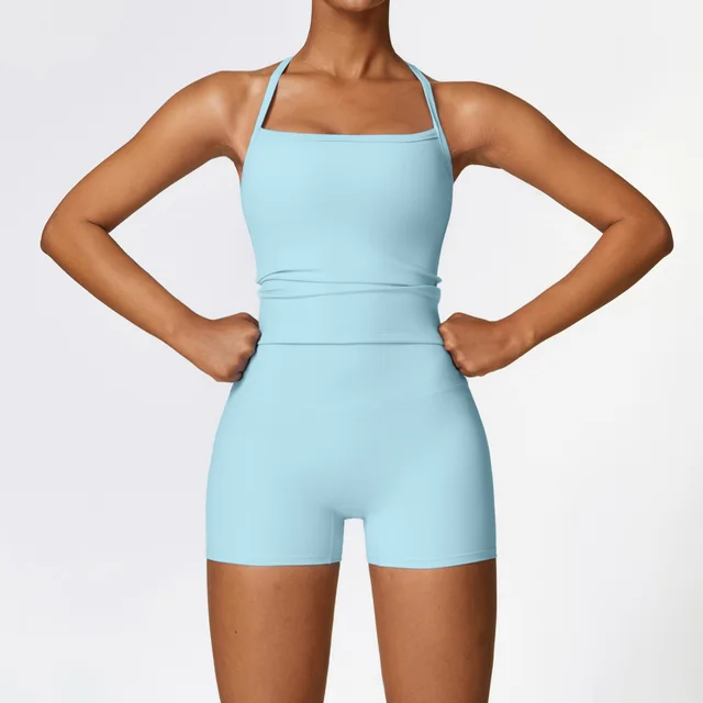 Tight Brushed Yoga Suit Quick drying Workout Clothes Sky Blue - Shop at LoveMi