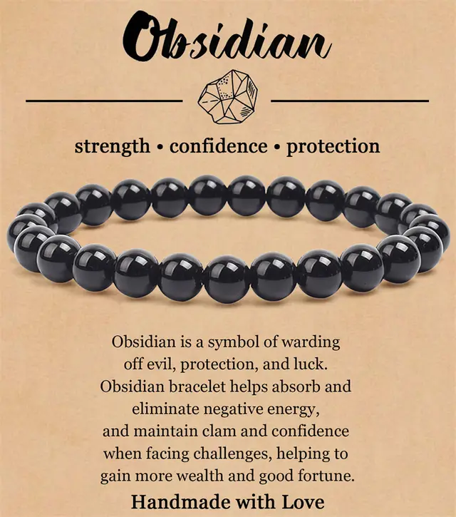 8mm Natural Stone Elastic Beaded Bracelet Obsidian - Shop at LoveMi