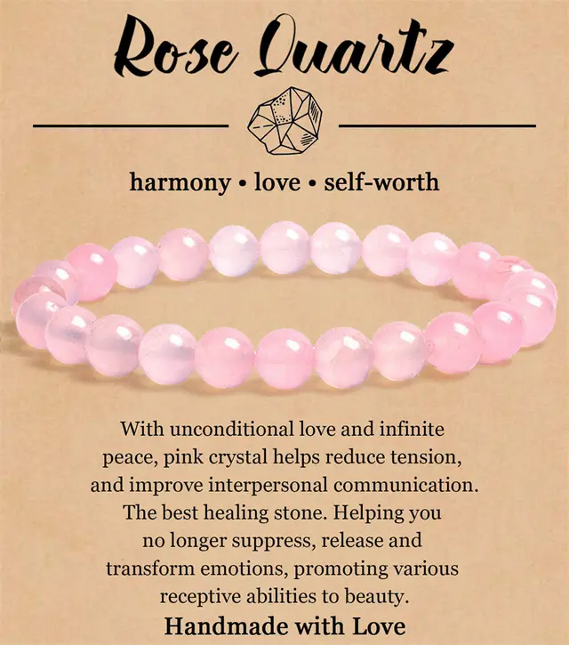 8mm Natural Stone Elastic Beaded Bracelet Pink Crystal - Shop at LoveMi