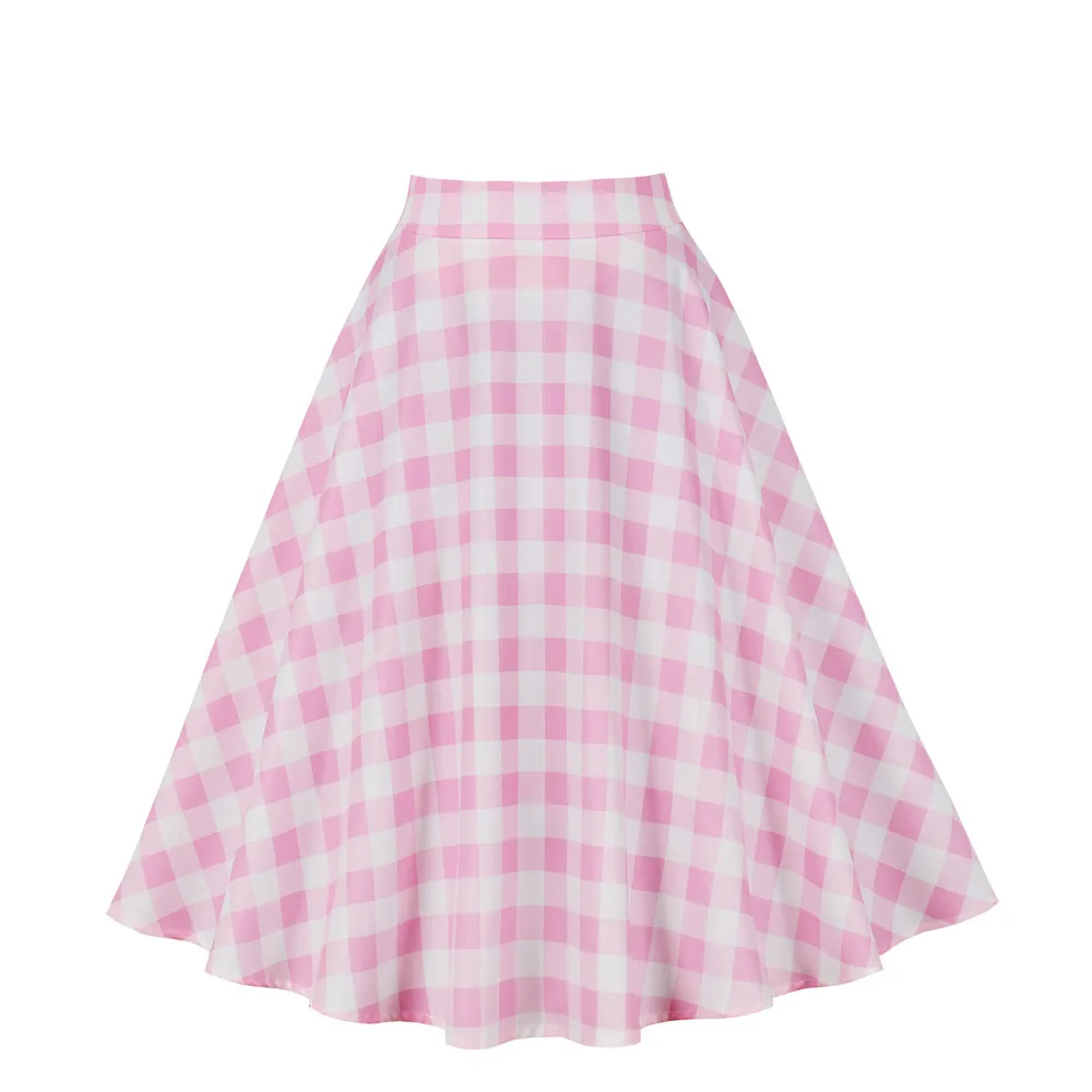 Plus Size Skirt Plaid Large Swing High Waist A Line Skirt Pink - Shop at LoveMi