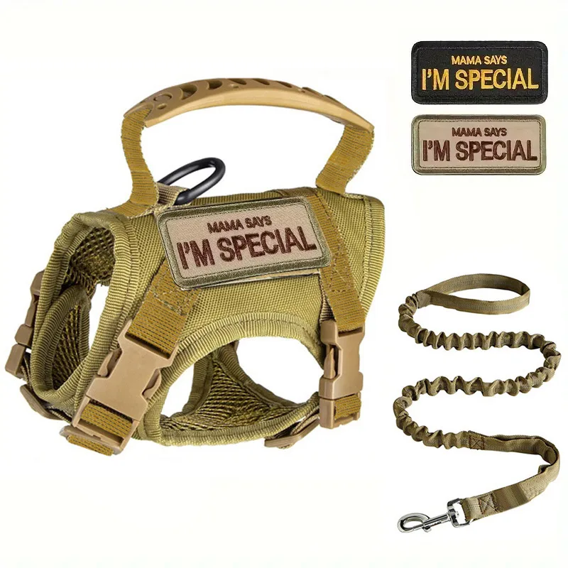 Tactical Cat Chest Strap Vest Hand Holding Rope Anti Breaking Loose - Khaki And Embroidery Set
