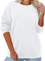 Fleece-lined Thick Round Neck Loose-fitting Solid Color Long Sleeves Sweater - White