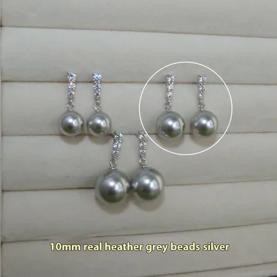 Pearl S925 Silver Stud Earrings For Women 10Mm Gray Gang Drill Silver - Shop at LoveMi