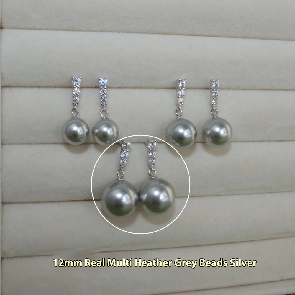 Pearl S925 Silver Stud Earrings For Women - 10Mm Gray Gang Drill Silver - View 1