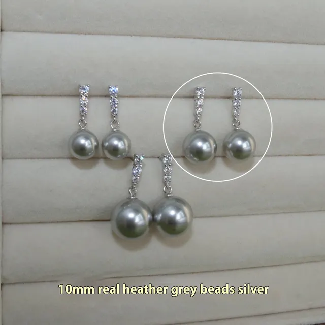 Pearl S925 Silver Stud Earrings For Women 10Mm Gray Gang Drill Silver - Shop at LoveMi