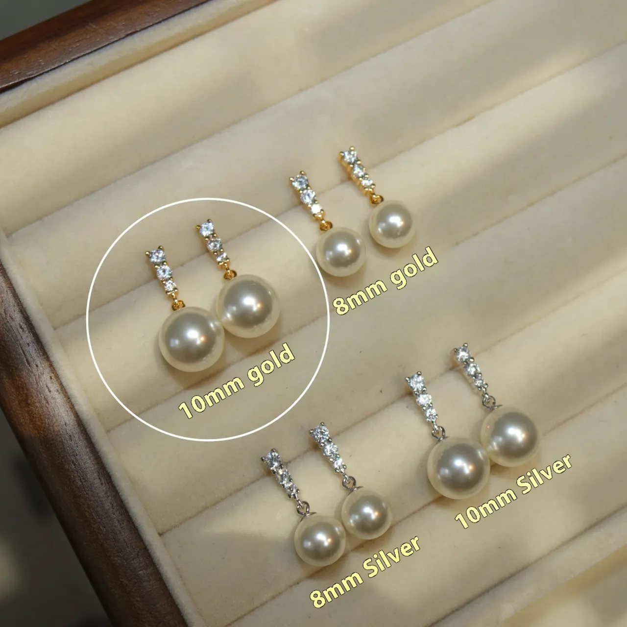 Pearl S925 Silver Stud Earrings For Women - 10Mm White Gang Drill Gold