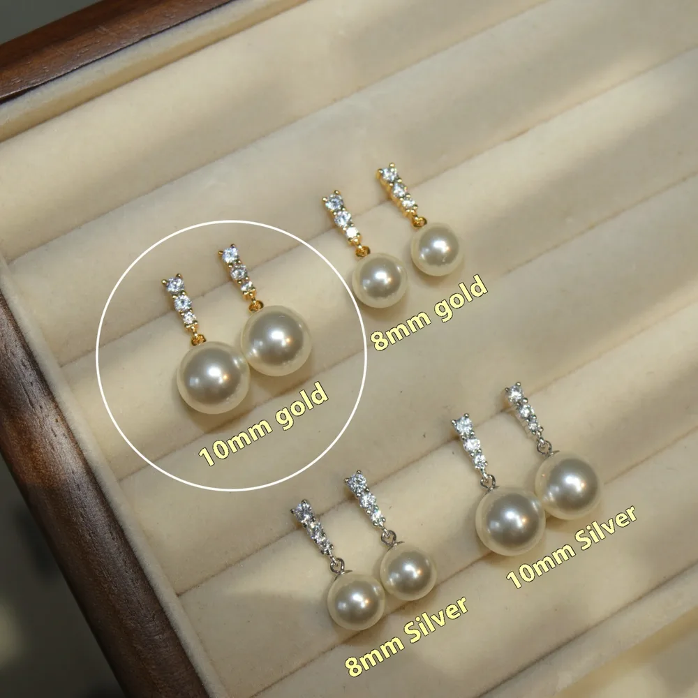 Pearl S925 Silver Stud Earrings For Women - 10Mm White Gang Drill Gold - View 1
