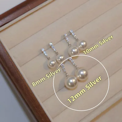 Pearl S925 Silver Stud Earrings For Women 12Mm White Gang Drill Silver - Shop at LoveMi